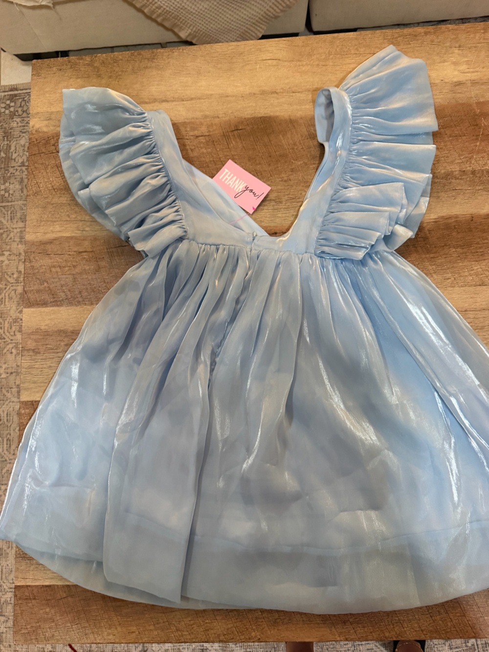Storia Shimmery Pale Blue Ruffle-Neck Dress
